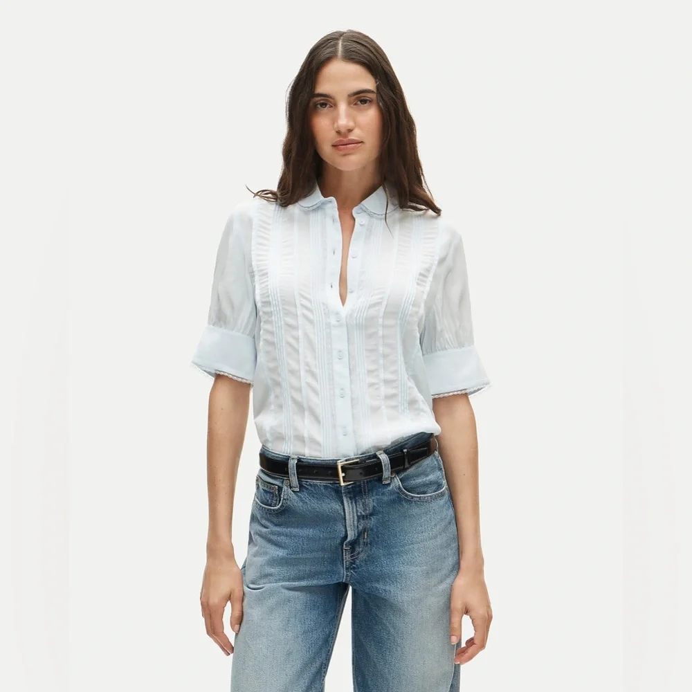 NWT J.Crew Lace-Trim Button-Up Top in Crepe de Chine